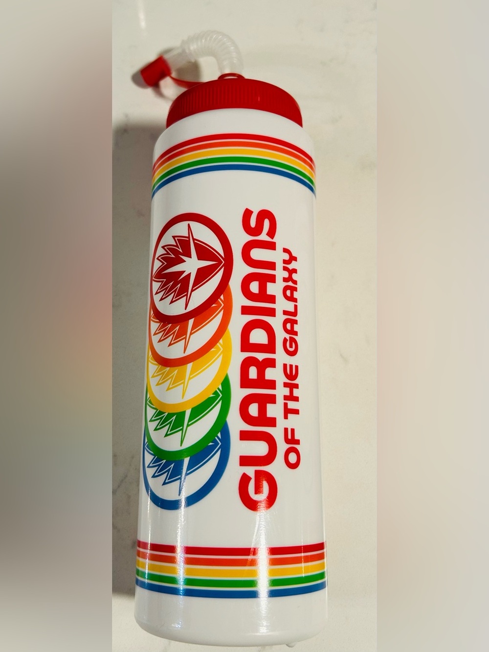 NWT Marvel Guardians of the Galaxy Water Bottle White, Red & Rainbow